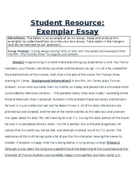 Preview of Writing Resource: Exemplar Argumentative / Persuasive Essay [With Definitions]
