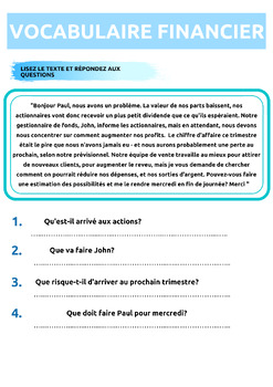 Preview of Exercice en français : Le vocabulaire financier