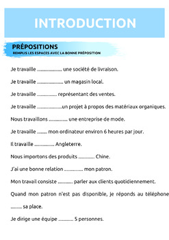 Preview of Exercice en français : Les prépositions