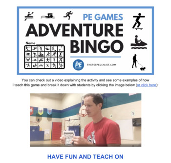PE Games: Adventure Bingo - Teambuilding Game, Icebreaker, Cooperative Activity