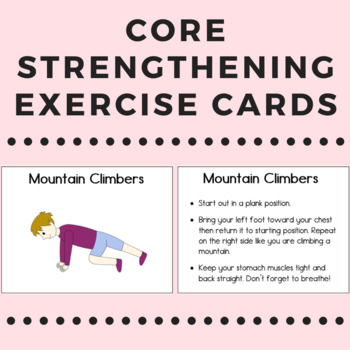 Preview of Exercise Cards: Core Strengthening & Descriptions; perfect for PT and OT