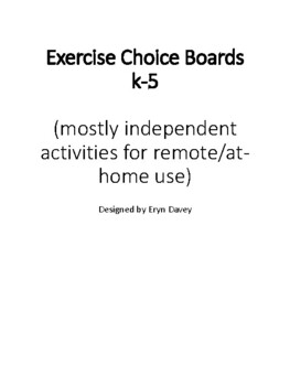 Preview of Exercise Choice Boards (k-5/homeschool/remote activities)