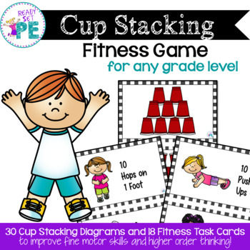 Preview of Exercise Cup Stacking Fitness Challenge Task Cards- Set of 50