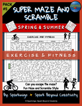 Preview of Exercise Fitness Super Maze and Scramble Word Puzzle Game Summer Spring No Prep