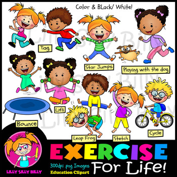 Preview of Exercise For Life! - B/W & Color clipart illustration.