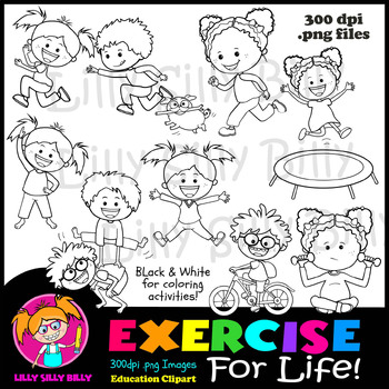 Exercise For Life! - B/W & Color clipart illustration. by Lilly Silly Billy