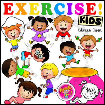 Preview of Exercise Kids. Clipart in full color and black/ white. {Lilly Silly Billy)