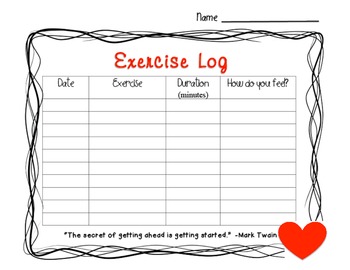 Preview of Exercise Log for Students