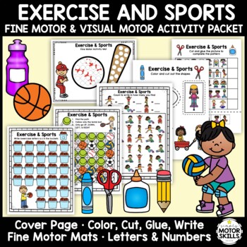 Preview of Exercise & Sports - Fine Motor & Visual Motor - Color Write Cut Glue