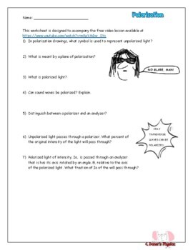 Preview of Polarization Worksheet with Internet activity and Video Lesson