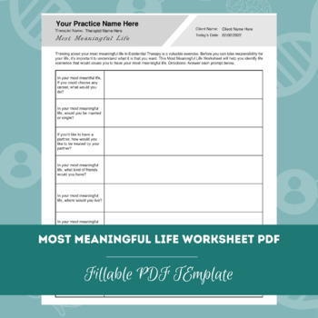 Existential Therapy Most Meaningful Life Worksheet | PDF Template