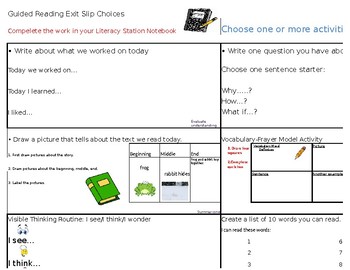 Preview of Exit Slip Activities for Guided Reading