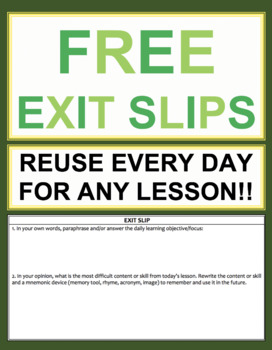 Preview of Exit Slip Template: Elementary, Middle School or High School FREEBIE