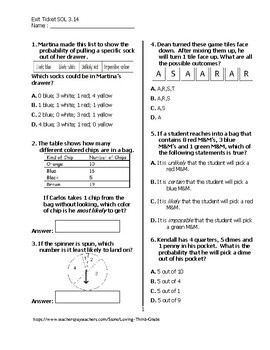 Preview of Exit Ticket #1 Math VA SOL 3.14 with TPT Digital Learning Option