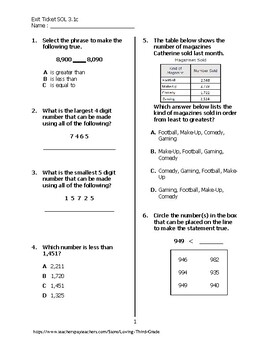 Exit Ticket #1 Math VA SOL 3.1c with TPT Digital Learning Option