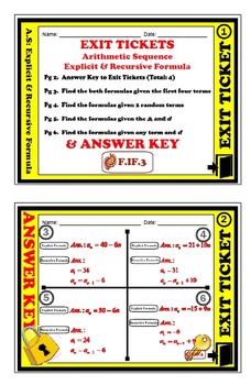 Preview of Exit Ticket - Arithmetic Sequence - Explicit & Recursive Formula