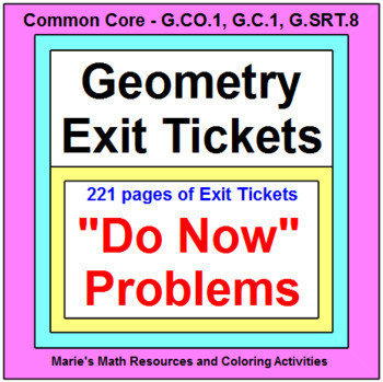 Preview of GEOMETRY:  EXIT / ENTRANCE TICKETS - BUNDLE (232 PAGES OF PROBLEMS)