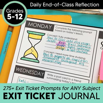 Preview of Exit Ticket Journal for ANY Subject Exit Ticket Template Prompts Back to School