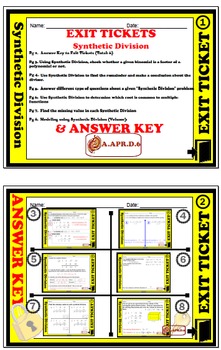 Preview of Exit Ticket - Polynomial Functions - Synthetic Division