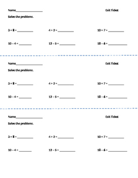 Preview of Exit Ticket- Simple Addition and Subtraction