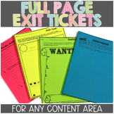 Exit Tickets for Any Content Area Exit Slips Ticket Out the Door