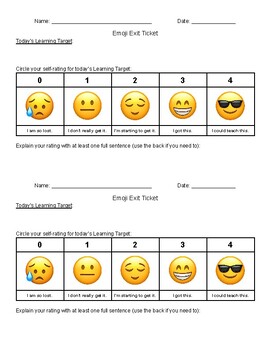 Preview of Exit Ticket with Self-Rating Scale (EMOJIS)
