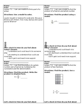 Preview of Exit Tickets GO Math - Chapter 7 Multiplying Fractions - Grade 5