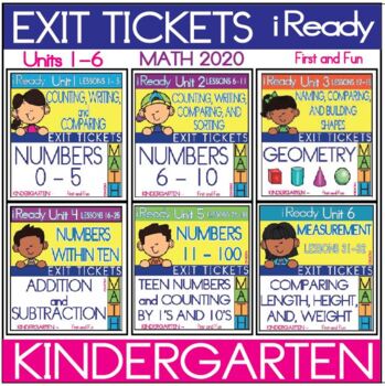 Preview of Exit Tickets for iReady - Six Pack Bundle Lessons 1 - 32 KINDERGARTEN Full Year