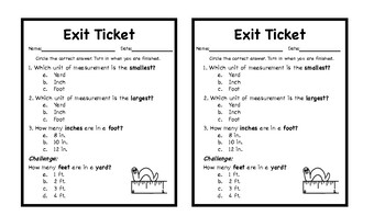 Preview of Exit ticket: Measurement using Inches, Feet, Yards