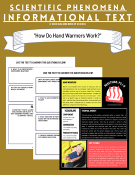Preview of Exothermic Reactions PDF + Digital Guided Reading Activity