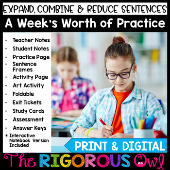 Preview of Expand Combine Reduce Sentences Lesson, Practice and Assessment  L5.3a