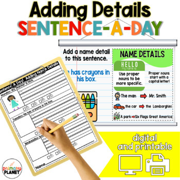 Preview of Adding Details to Expand a Sentence - Sentence Writing Mini Lessons + Worksheets