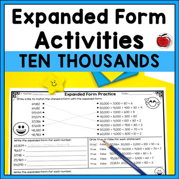 Preview of Expanded Form Activities - Ten Thousands Place - Emoji Themed