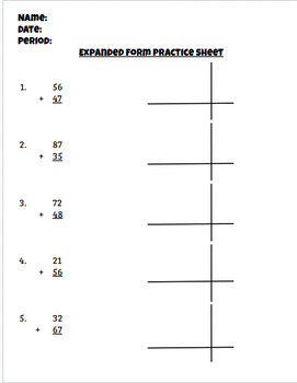 Preview of Expanded Form Adding 2-3 Digit Numbers