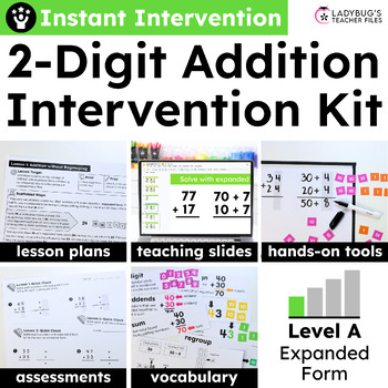 Preview of Math Intervention Kit: Two Digit Addition with Regrouping Expanded Form 2nd-4th