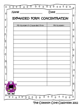 Expanded Form Concentration * 2nd Grade Math Game * 2.NBT.3 * Place Value
