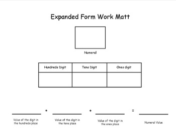 Preview of Expanded Form Math Work Mat