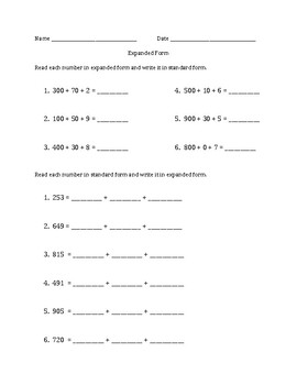 Expanded Form Practice Sheets by Whimsy Ensued | TPT