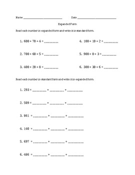 Expanded Form Practice Sheets by Whimsy Ensued | TpT