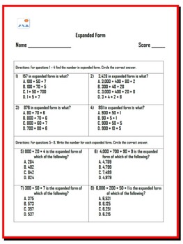 expanded form three worksheets w answer key by worksheet central