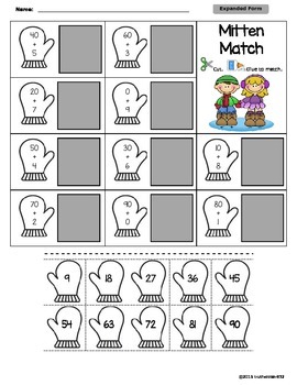 Preview of Expanded Form Worksheet - Mitten Match