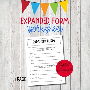 Preview of Expanded Form Worksheet, Review Math Worksheet Expanded Form