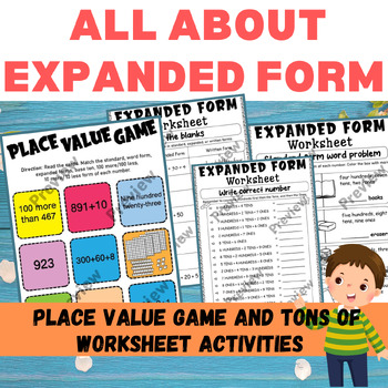 Preview of Place value Game / Expanded Form Worksheets | Grade 1-3 Math Activities