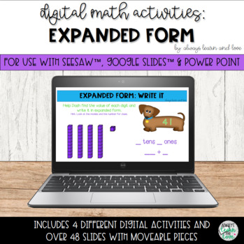 Preview of Expanded Form of Numbers to 100 with Base Ten Blocks Seesaw™ & Google Slides™