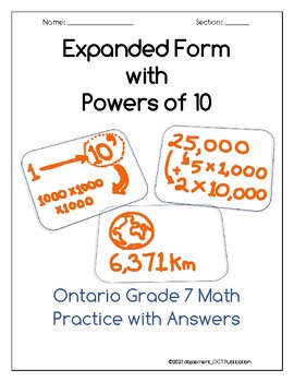 Preview of Expanded Form with Powers of 10 worksheet- Grade 7 Math Ontario