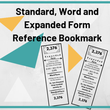 Preview of Expanded, Standard and word form reference bookmark
