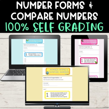 Preview of 4th Grade Expanded, Word, Standard Form Compare Numbers Digital SELF GRADING