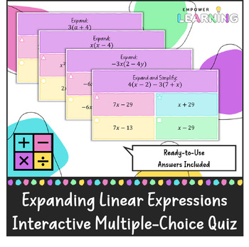 Preview of Expanding Linear Expressions - Multiple Choice PowerPoint Quiz