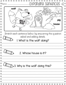 Expanding Sentences - Answer Questions, Add Details L.K.1.F - No Prep