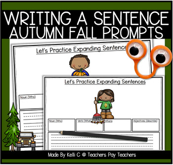 Preview of Sentence Writing Activities With Fall Related Picture Prompts Autumn